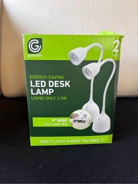 White LED Desk Lamp 2-Pack — Energy-Saving Flexible Neck